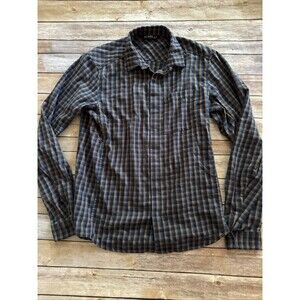 Arcteryx Bernal Button Snap Shirt Men Size Medium Blue Plaid Hiking Gorp